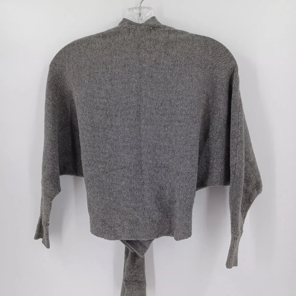 SEEK THE LABEL Sz XS Gray Ribbed Tie Front Half Sleeve Cardigan Fall Cozy Modern - Picture 8 of 15